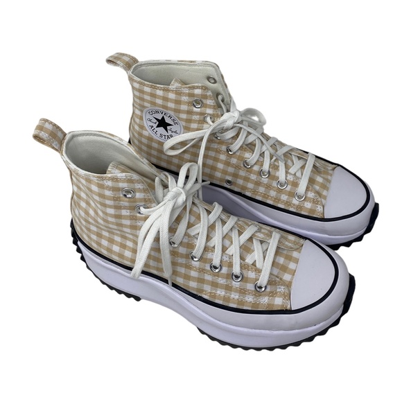 Converse Run Star Hi Platform Shoes Women Size White Beige Plaid Canvas A05999C - Picture 3 of 10